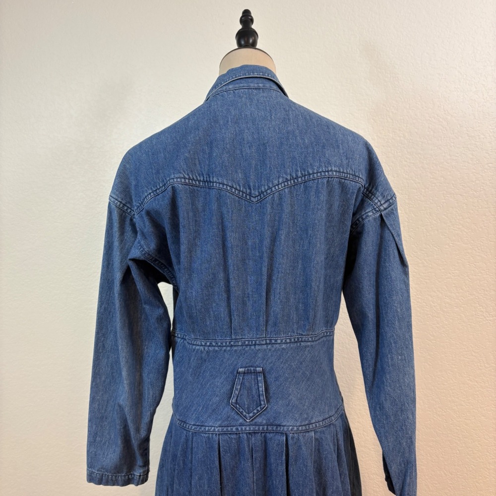 Ruff Hewn Denim Maxi Dress Womens M Blue Vintage Western Fit Flare Cowgirl Boho - Picture 6 of 8